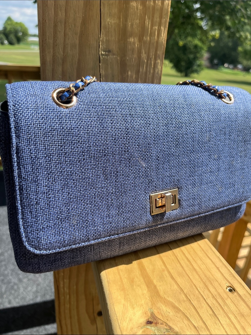 Caprese Textured Crossbody Bag, Blue Denim Textured Material - Picture 2 of 16